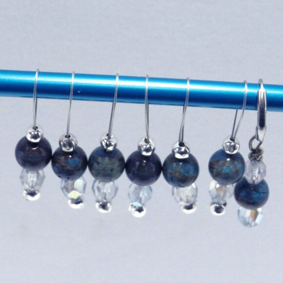 Handmade Stitch Markers w/ Blue Jasper and Crystal Beads for Knitting & Crochet - Picture 5 of 8